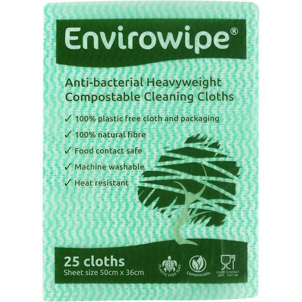 Envirowipe Anti-bacterial Compostable Cleaning Cloths Green 50x36cm CASE